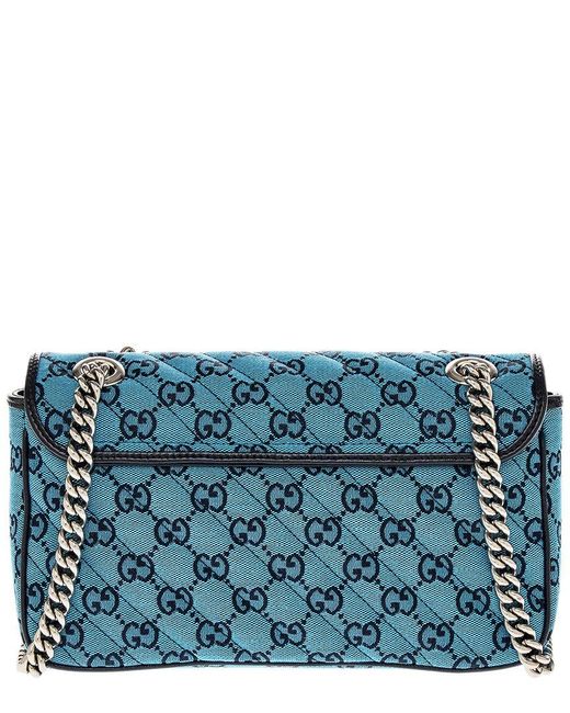 Gucci Blue GG Marmont Small Canvas Shoulder Bag