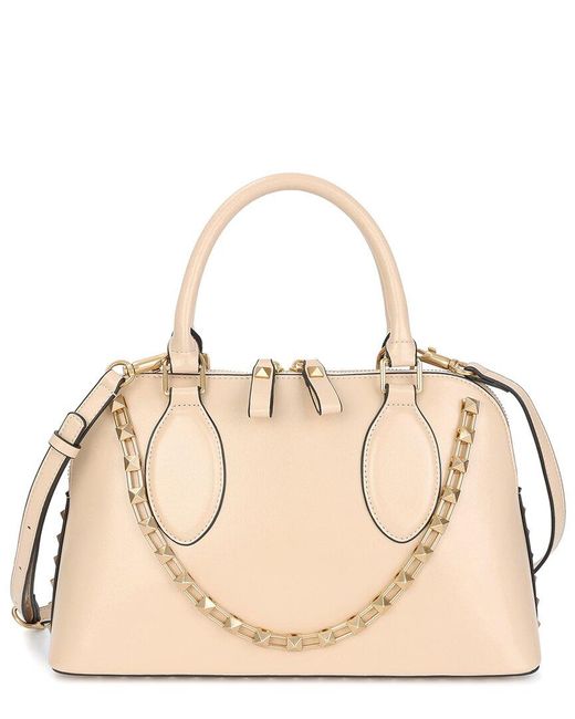 Tiffany & Fred Paris Natural Studded Detail Structured Leather Satchel