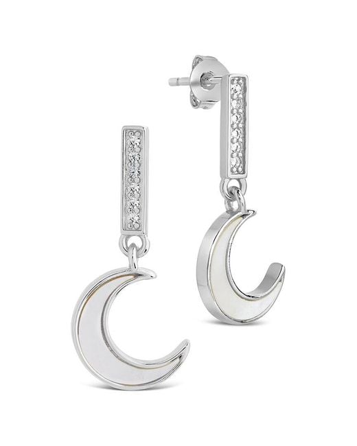 Sterling Forever White Rhodium Plated Pearl Cz Valeria Drop Studs