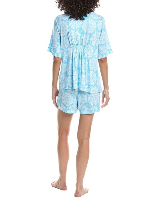 Ellen Tracy Blue 2Pc Pajama Top & Short Set