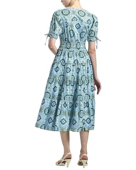 10 Crosby Derek Lam Blue Thalia Puff Sleeve V-Neck Dress