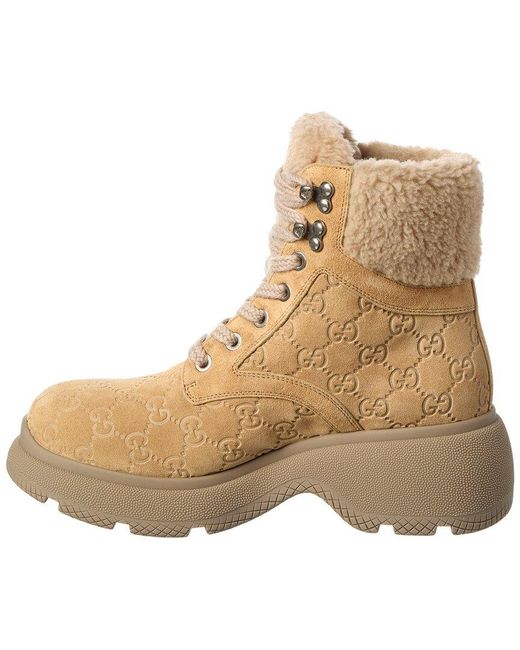 Gucci Natural Gg Suede & Wool Bootie