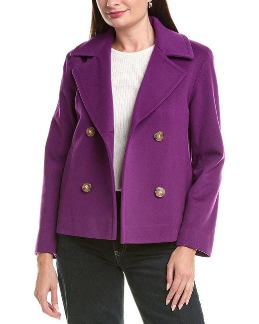 Fleurette Purple Cropped Wool Peacoat