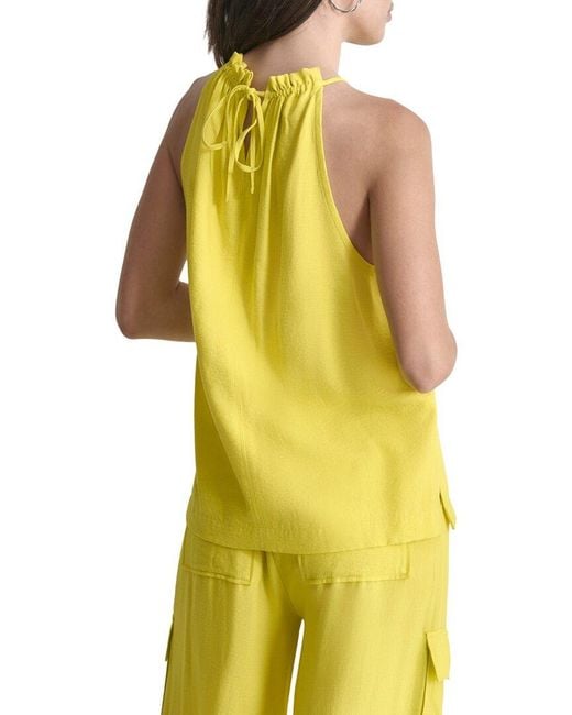 DKNY Yellow Halter Crinkle Blouse