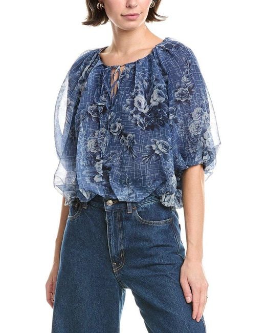 Rebecca Taylor Blue Silk-Blend Top