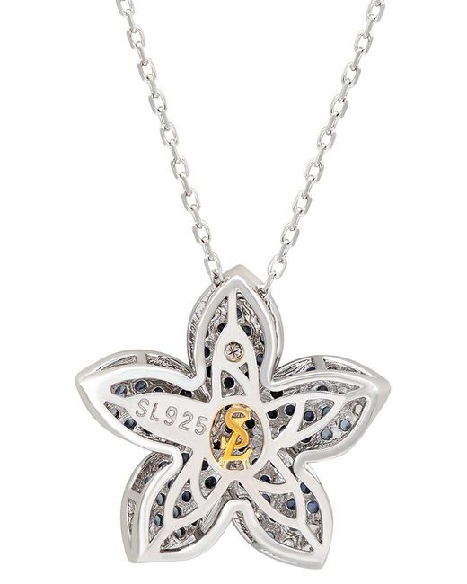 Suzy Levian Blue 0.02 Ct. Tw. Diamond & Sapphire & Created Sapphire Flower Pendant