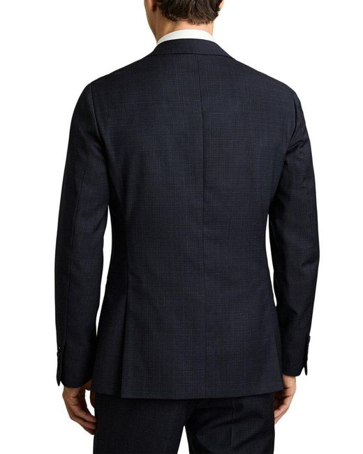 Reiss Blue Hatch Wool-Blend Formal Jacket for men