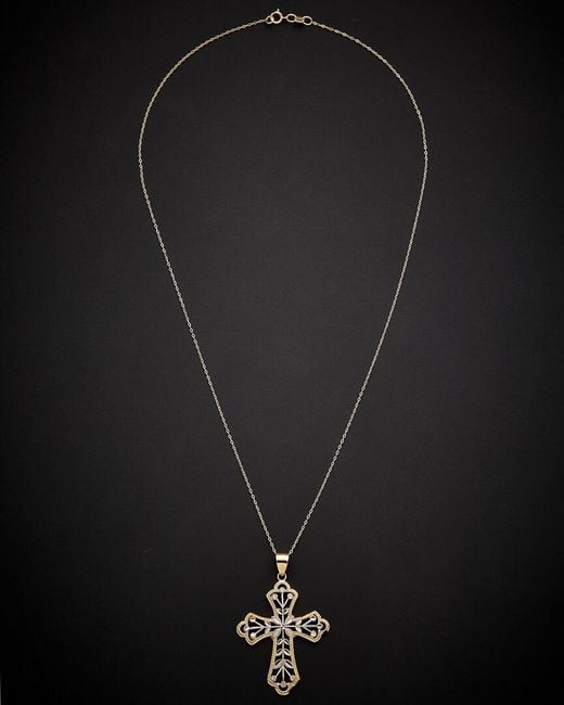 Italian Gold Black 14k Italian Two-tone Gold Cross Pendant Necklace