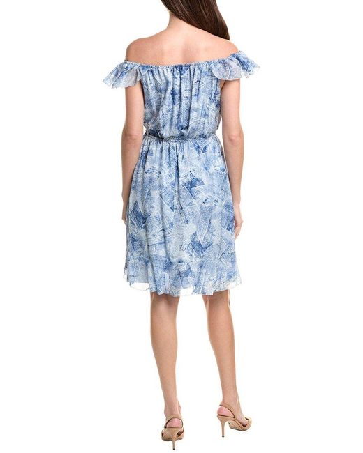 L'Agence Blue Leonie Off-Shoulder Silk Dress