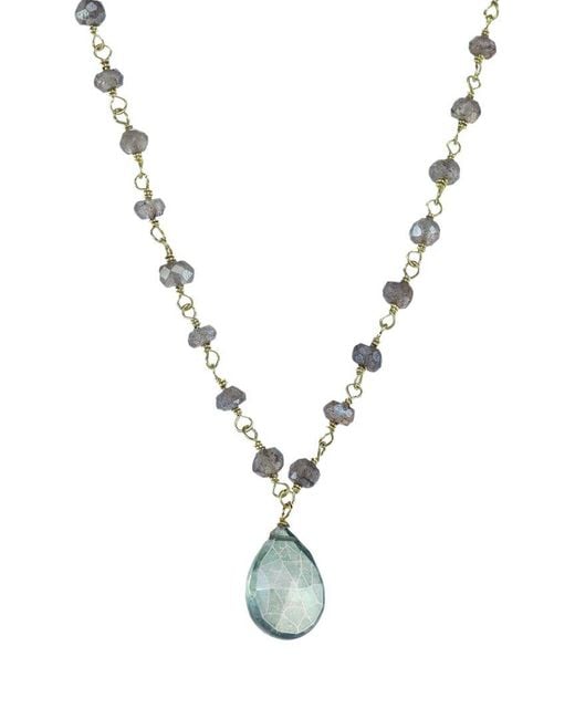 Rachel Reinhardt Jewelry Metallic 14K Over Gemstone Drop Necklace