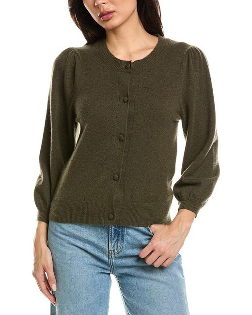 Brodie Cashmere Green Poppy Puff Sleeve Cashmere Cardigan