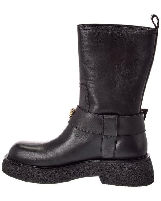 Versace Black Leather Biker Boot