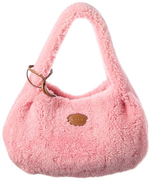 Tod's Pink Shearling & Leather Tote