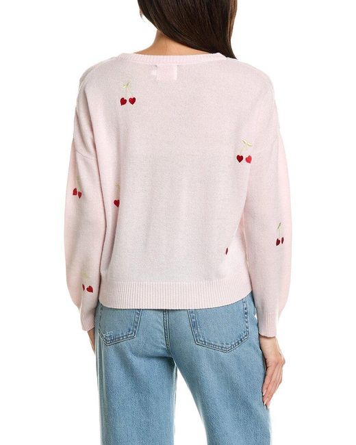 Brodie Cashmere Pink Love Cherry Crewneck Wool & Cashmere-Blend Sweater