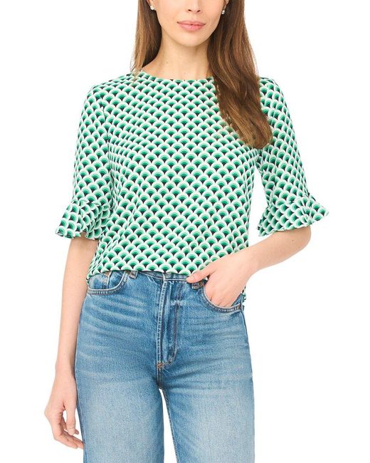 Cece Blue Ruffle Cuff Blouse