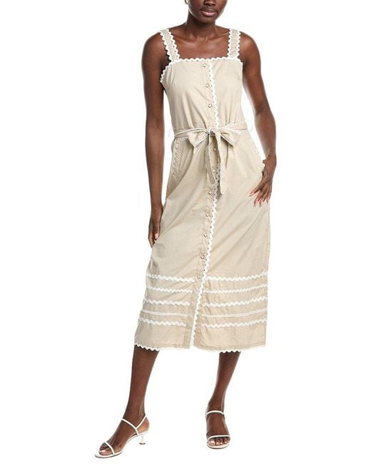 Ellen Tracy Natural Ric Trim Poplin Dress