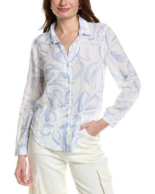 Bella Dahl Blue Classic Button Down Linen-Blend Shirt