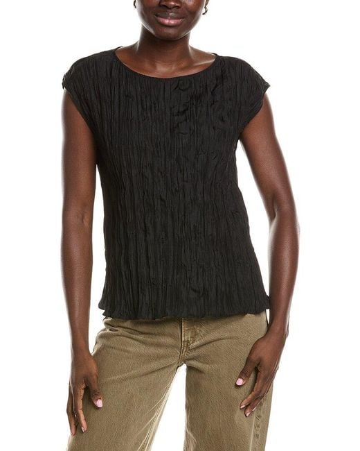 Eileen Fisher Black Ballet Neck Silk Top