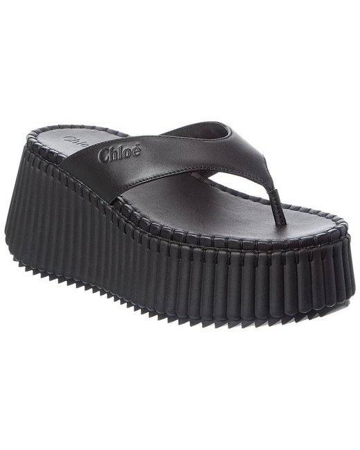 Chloé Black Nama Leather Wedge Slide
