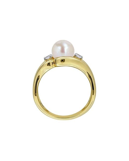 Rina Limor Metallic Plated 0.18 Ct. Tw. Pearl & 7-7.5Mm Pearl Ring