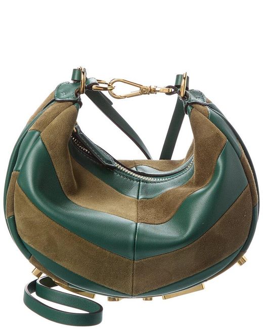 Fendi Green Graphy Mini Leather & Suede Hobo Bag