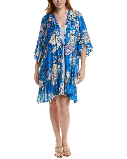 Johnny Was Blue Plus Dove Ruffle Kimono