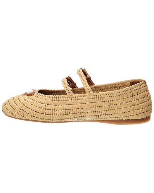 Prada Natural Logo Raffia Crochet Ballerina Flat