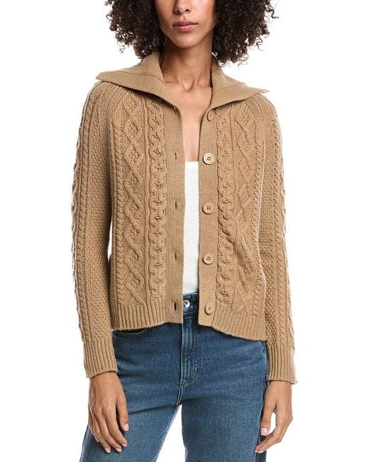 Forte Blue Wool & Cashmere-Blend Luxe Cable Cardigan