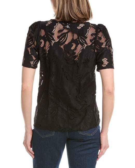 Anne Klein Black Jewel Neck Lace T-Shirt
