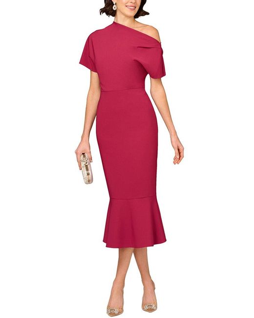 Aidan Mattox Red Solid Midi Dress