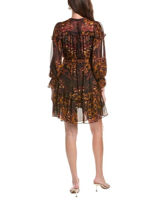 Marchesa Brown Silk-Blend Mini Dress