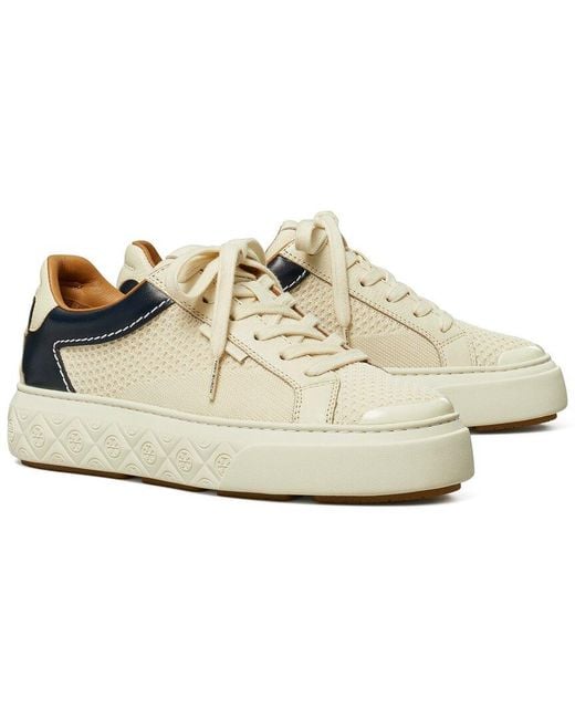 Tory Burch White Ladybug Leather-Trim Knit Sneaker