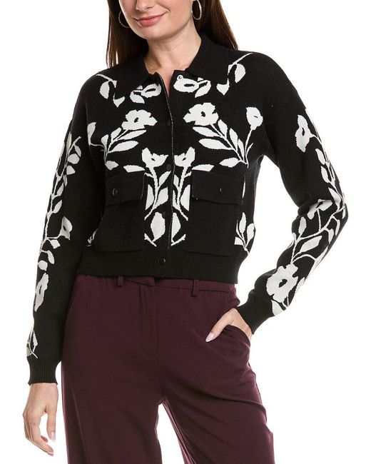 Ellen Tracy Black Jacquard Button Front