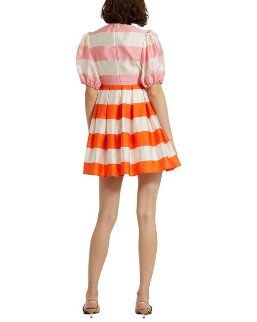 Mac Duggal Orange Organza Striped Balloon Sleeve Mini Dress