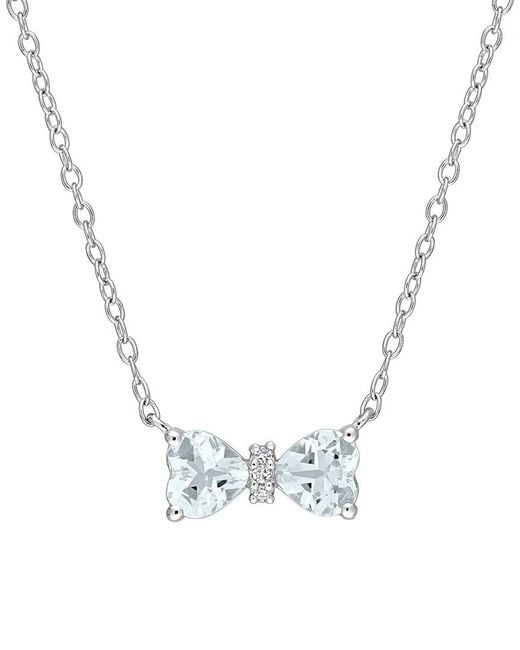 Rina Limor Metallic Silver 0.71 Ct. Tw. Diamond & Aquamarine Heart Bow Necklace