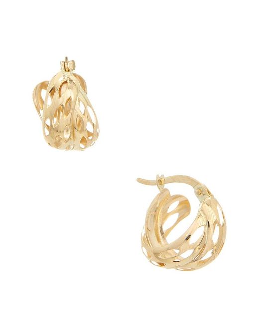 Italian Gold Metallic 14K 5X10Mm Cutout Double Hoop Earrings