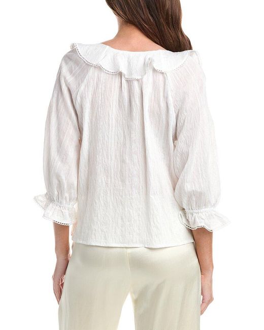 Max Studio White Sleeve Ruffle Front Blouse