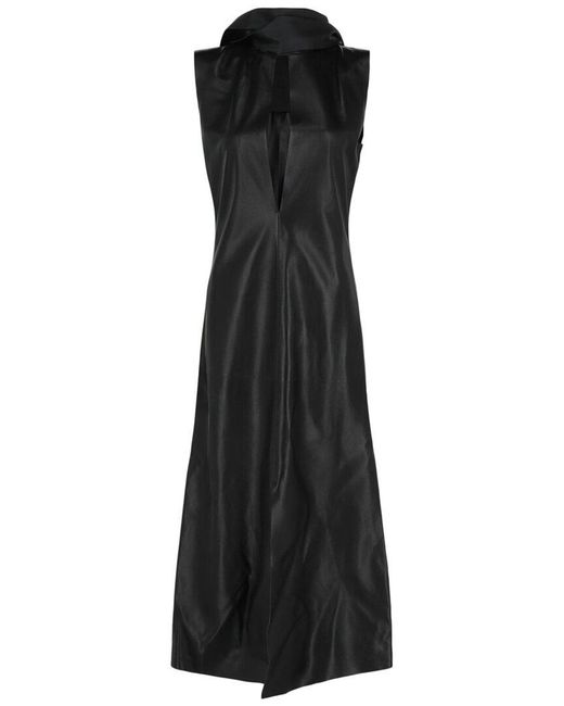 Givenchy Black Lavalliere Leather Midi Dress