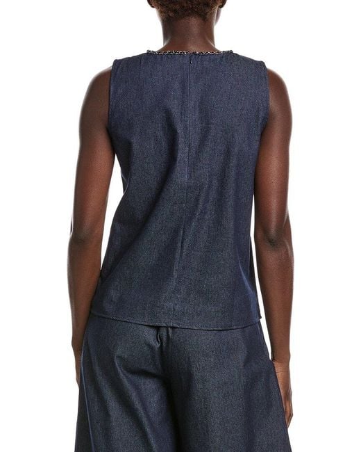 Gracia Blue Chain Embellished Neckline Sleeveless Top