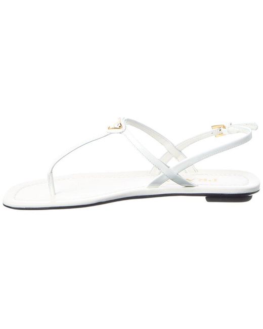 Prada White Triangle Logo Leather Sandal