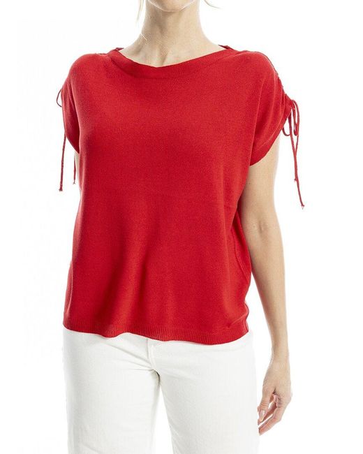 Max Studio Red Drawstring Sleeve Linen-Blend Top