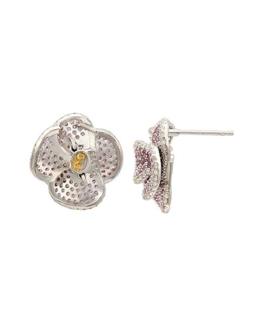 Suzy Levian Pink Silver 0.02 Ct. Tw. Diamond & Gemstone Earrings