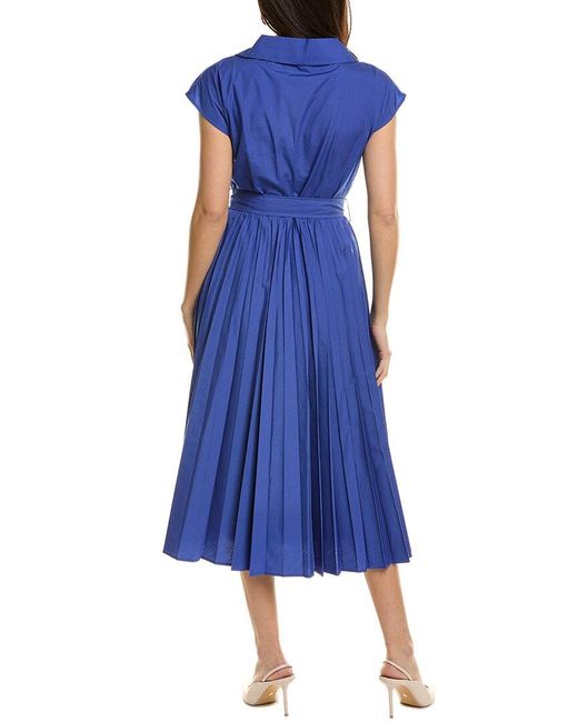 Tahari Blue The Noa Pleat Midi Dress