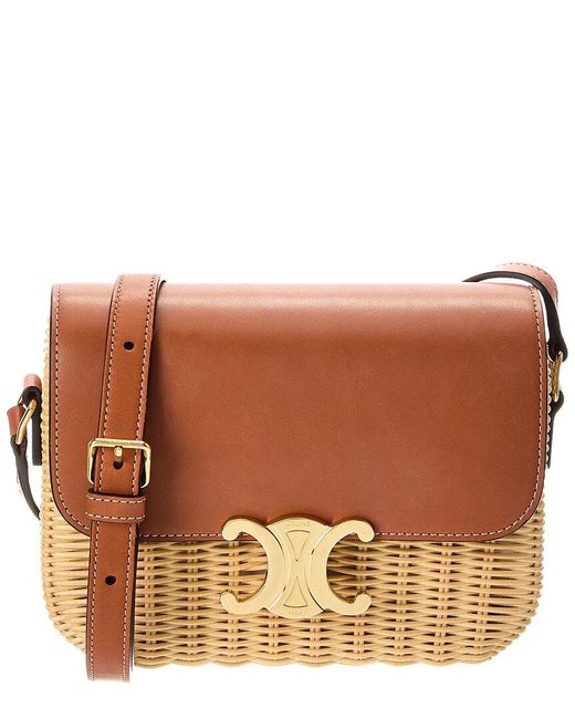 Céline Brown Boston Triomphe Small Wicker & Leather Shoulder Bag