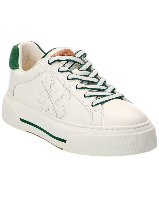Tory Burch White Color Block Platform Leather & Suede Sneaker
