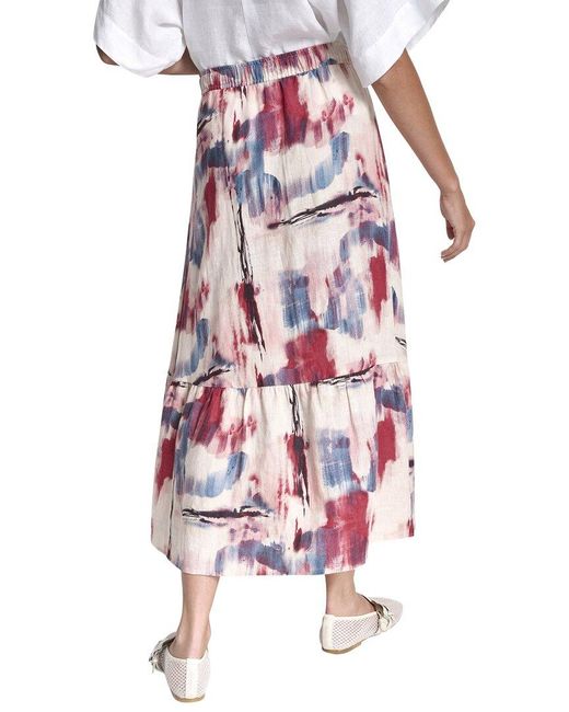 DKNY White Printed Pull On Linen Skirt