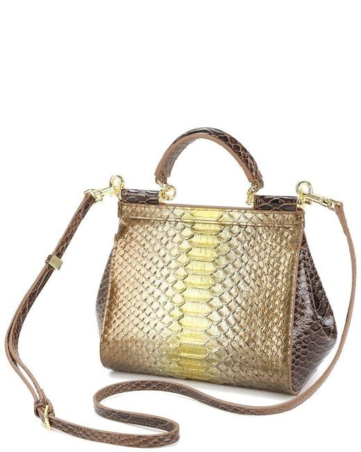 Tiffany & Fred Paris Metallic Python-Embossed Leather Top-Handle Bag