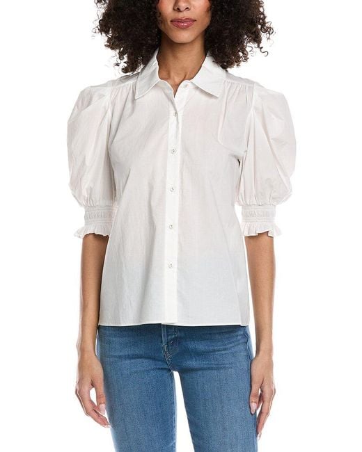 Ramy Brook White Corinne Long Sleeve Top