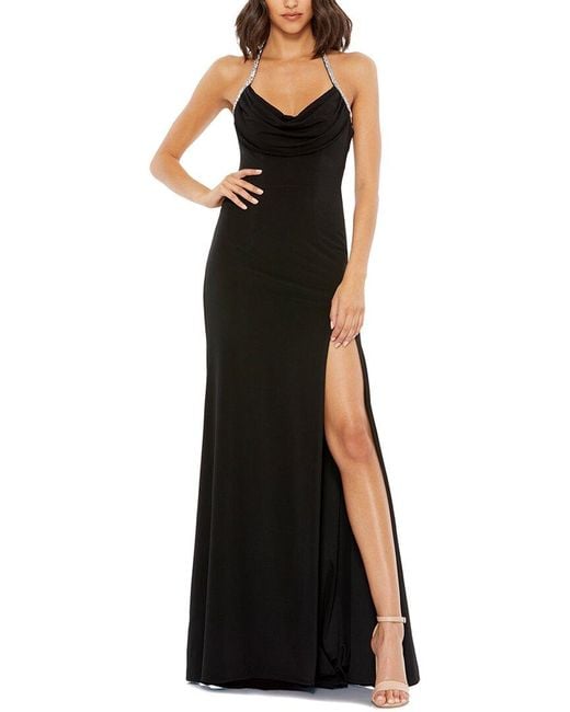 Mac Duggal Black Cowl Neck Halter Strap Low Back Gown