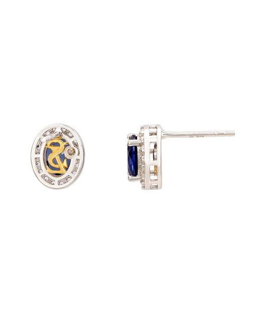 Suzy Levian Blue Silver 0.02 Ct. Tw. Diamond & Gemstone Earrings